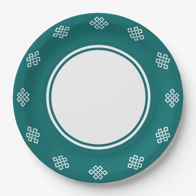 Chinese Elegance in Teal Paper Plate (Front)