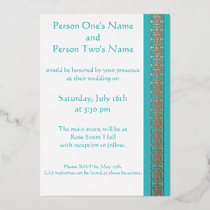 Chinese Elegance in Turquoise Foil Invitation