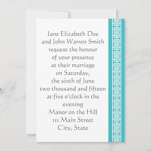 Chinese Elegance in Turquoise Wedding Invitation (Front)