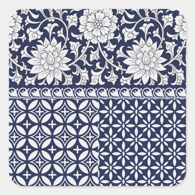 Chinese Elegance: Seamless Ornament Square Sticker (Front)