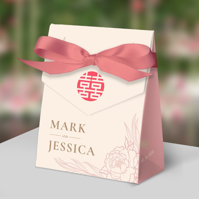 Chinese Elegant Double Happiness Peonies Wedding Favour Box (Creator Uploaded)