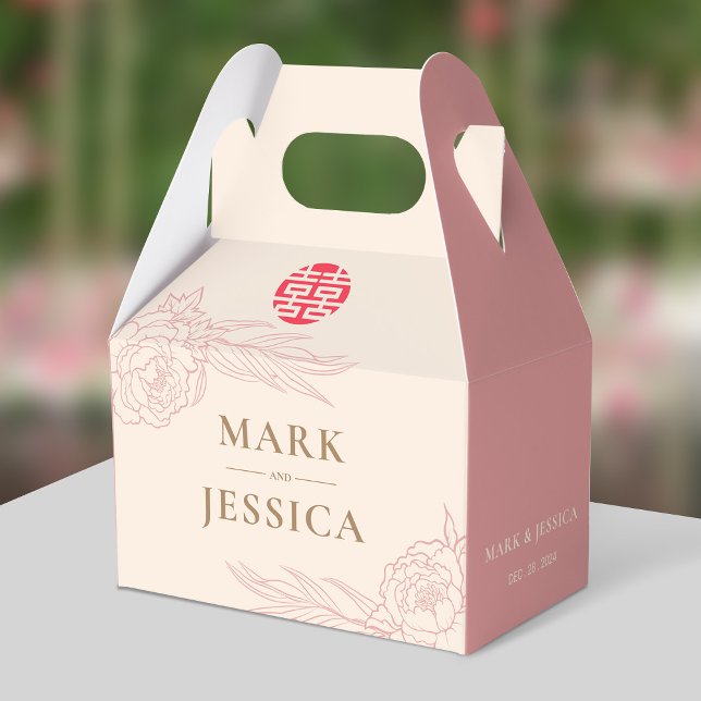 Chinese Elegant Double Happiness Peonies Wedding Favour Box (Creator Uploaded)