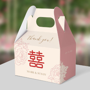 Chinese Elegant Double Happiness Peonies Wedding Favour Box