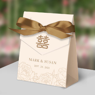 Chinese Elegant Double Happiness Peonies Wedding Favour Box