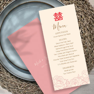 Chinese Elegant Double Happiness Peonies Wedding Menu
