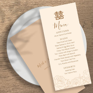 Chinese Elegant Double Happiness Peonies Wedding Menu