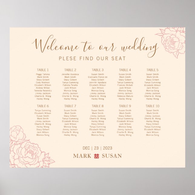 Chinese Elegant Wedding Welcome Seating Chart (Front)