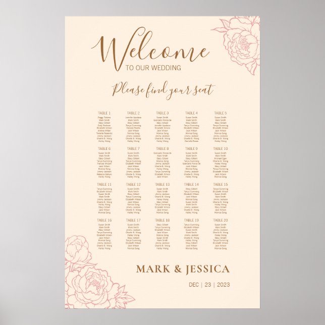 Chinese Elegant Wedding Welcome Seating Chart (Front)
