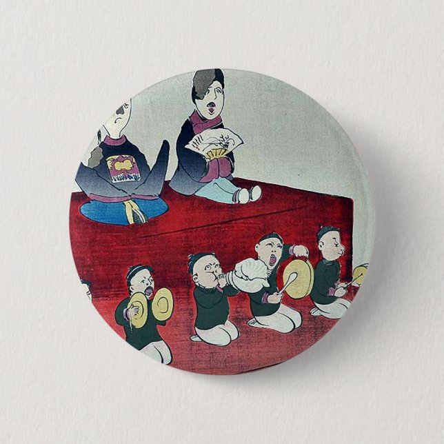 Chinese Emperor and Empress by Kobayashi,Kiyochika 6 Cm Round Badge (Front)