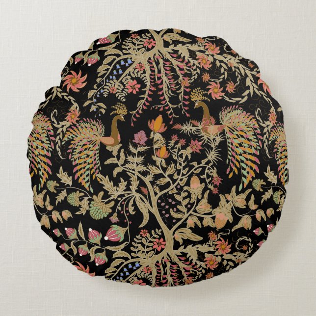 Chinese Fairy Floral Birds Pattern Round Cushion (Front)