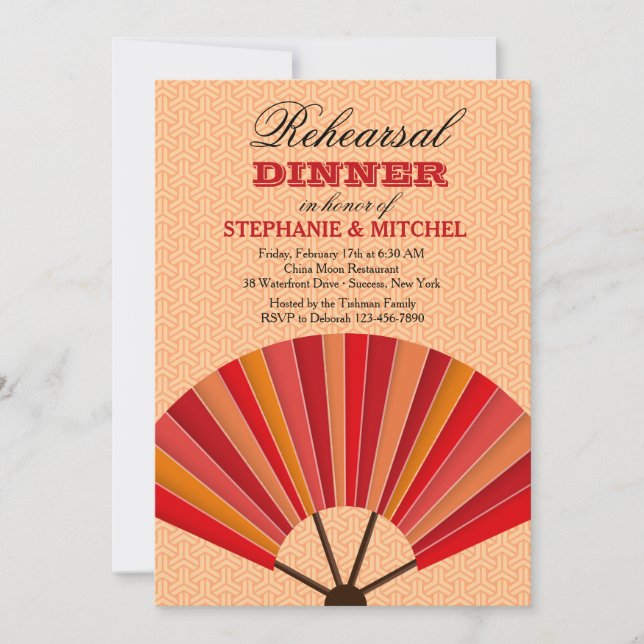 Chinese Fan Rehearsal Dinner Invitation (Front)