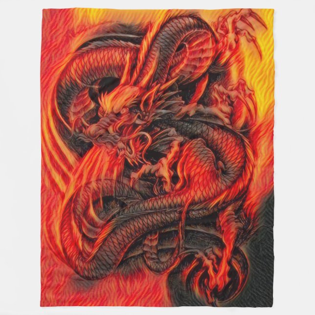 Chinese Fire Dragon Fleece Blanket (Front)