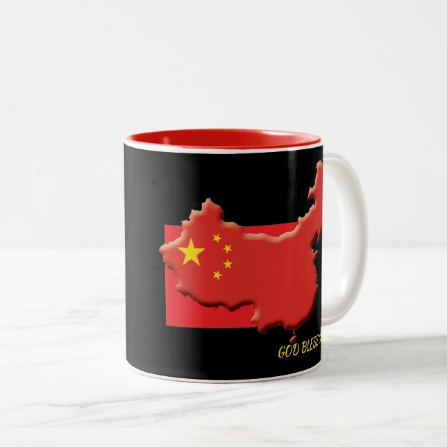 CHINESE FLAG God Bless Customised Scripture BLACK Two-Tone Coffee Mug (Front Right)