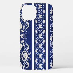 Chinese Floral Blue: Vintage Watercolor Borders iPhone 12 Case