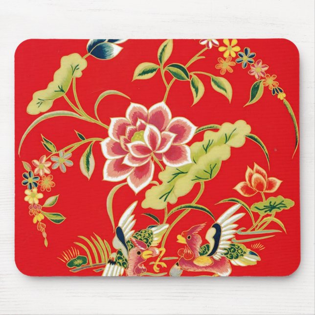 Chinese Floral Embroidery Design Mouse Pad (Front)