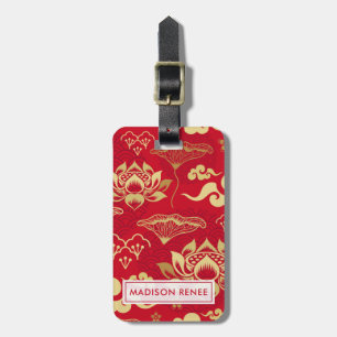 Chinese Floral Lotus Asian Pattern Personalised Luggage Tag