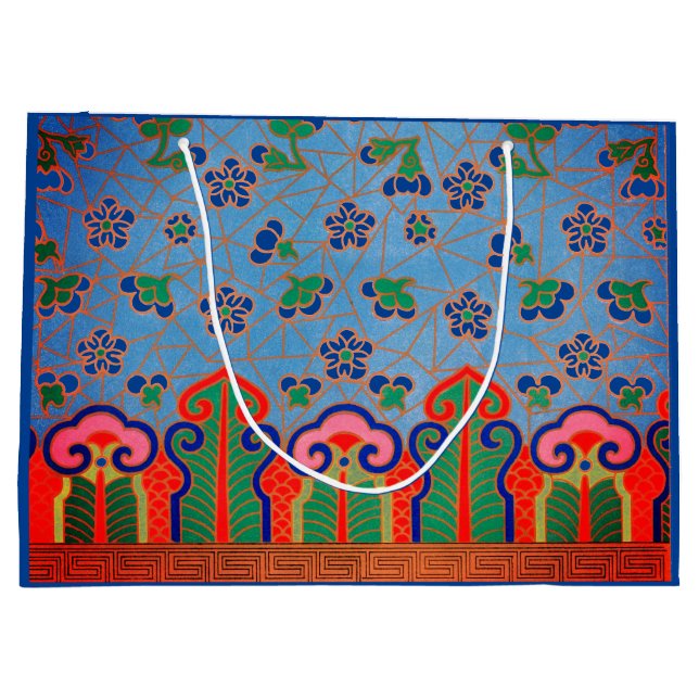 CHINESE FLORAL PATTERN GIFT BAG FLORAL BLUE PINK (Back)