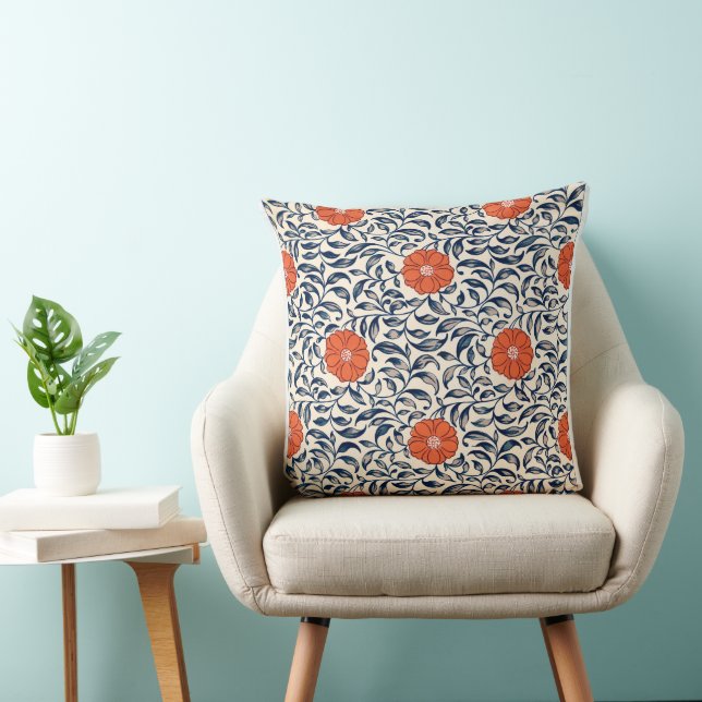 Chinese Floral Pattern (Orange Flower) Cushion (Chair)