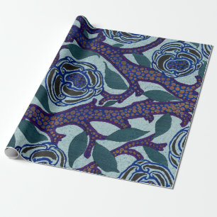 CHINESE FLORAL PATTERN WRAPPING PAPER IN BLUES 