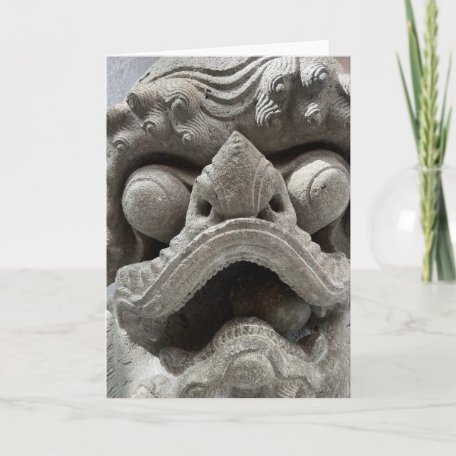 Chinese Foo Dog Dragon Granite Rock Sculpture Card (Front)