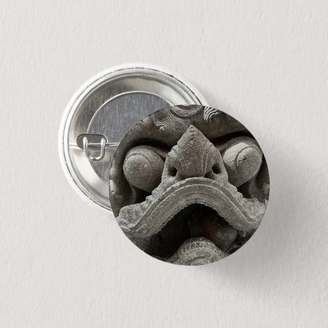 Chinese Foo Dog Dragon Granite Rock Sculpture Pin (Front & Back)