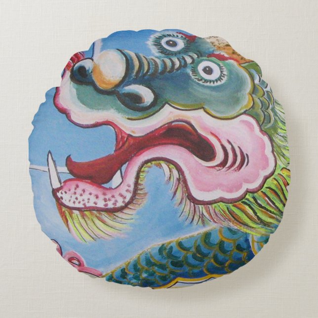 Chinese Foo Dog / Lion Guardian Mural Round Cushion (Front)