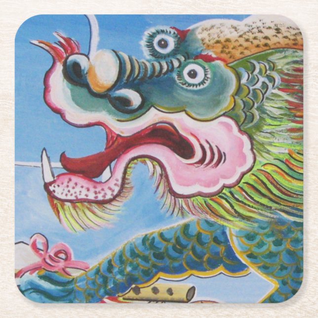 Chinese Foo Dog / Lion Guardian Mural Square Paper Coaster (Front)