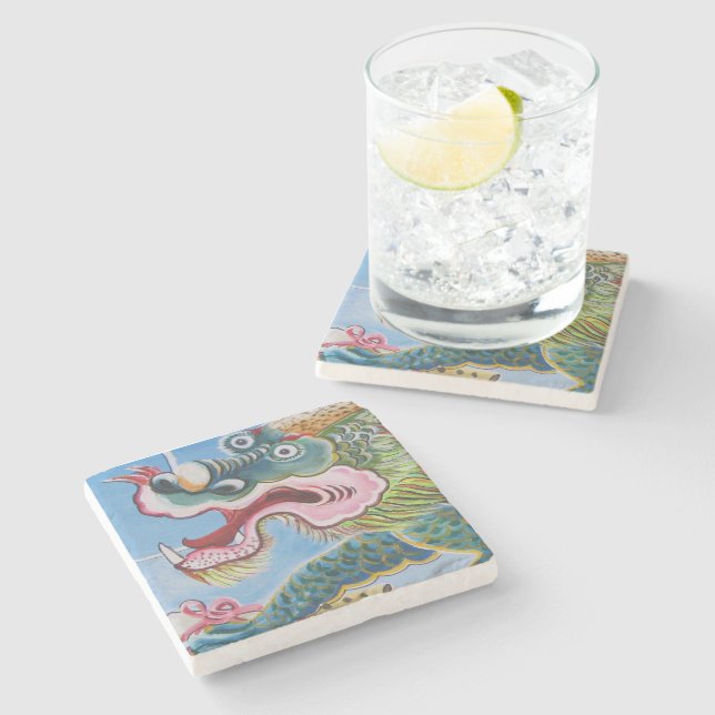 Chinese Foo Dog / Lion Guardian Mural Stone Coaster (Side)