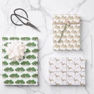 Chinese Food Beef and Broccoli Fried Rice Dumpling Wrapping Paper Sheet