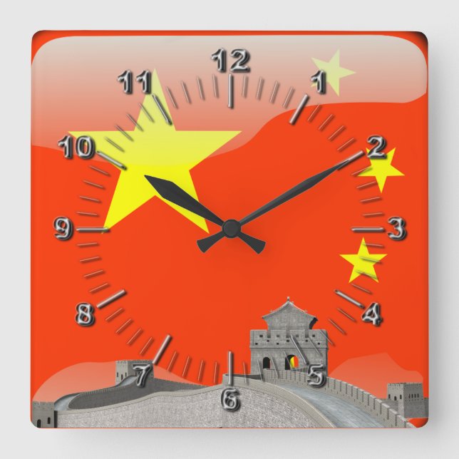 Chinese glossy flag square wall clock (Front)