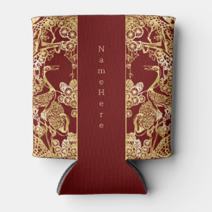 Chinese Gold Cranes Over Red Can Cooler