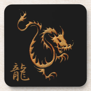 Chinese Golden Dragon on Red Drink Coasters