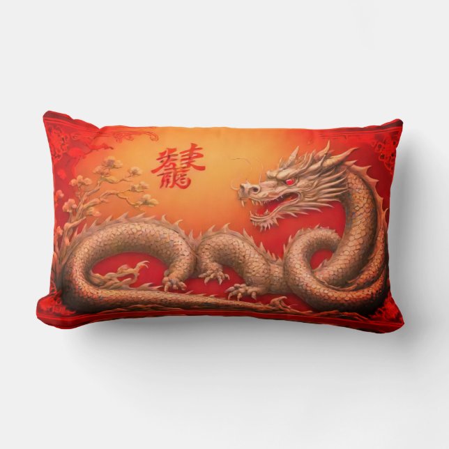 Chinese golden red dragon new year Throw Pillow (Front)