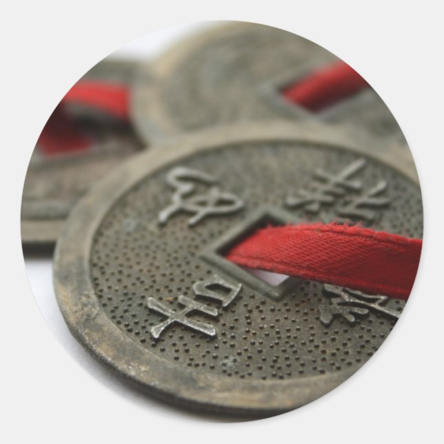 Chinese Good Luck Coins Classic Round Sticker (Front)