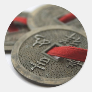 Chinese Good Luck Coins Classic Round Sticker