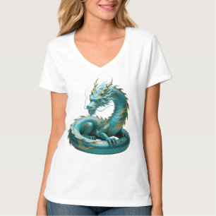 Chinese Green Gold Dragon Art Fantasy Design With  T-Shirt