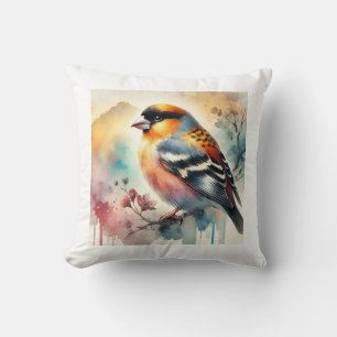 Chinese grosbeak bird 190924AREF121 - Watercolor Cushion