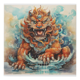 Chinese Guardian Lion Foo Dog Faux Canvas Print