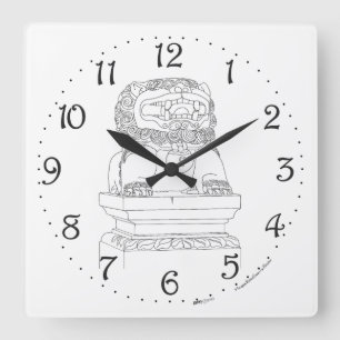 Chinese Guardian Lion Square Wall Clock