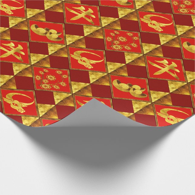 Chinese Happy New Year of The Ox Pattern Wrapping Paper (Corner)