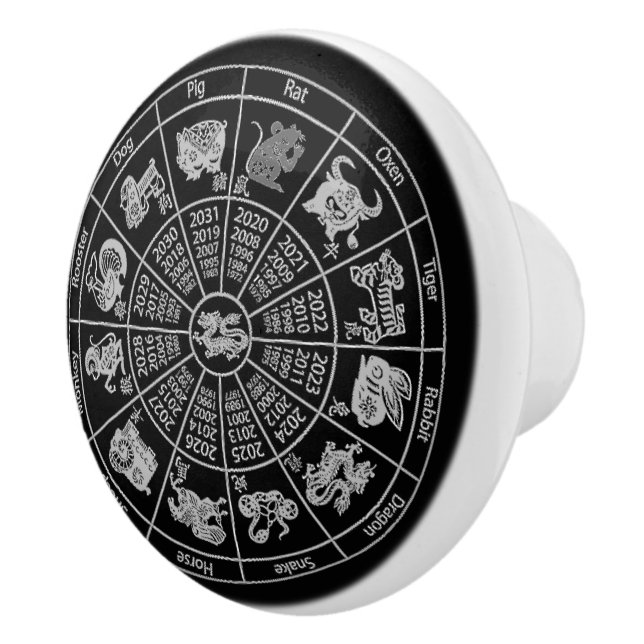 Chinese Horoscope Zodiac Wheel Ceramic Knob (Right)