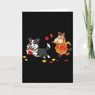 Chinese Horse Border Collie Kids Mens Womens Happy Card