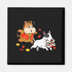 Chinese Horse Bull Terrier Kids Mens Womens Happy Magnet