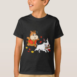 Chinese Horse Bull Terrier Kids Mens Womens Happy T-Shirt
