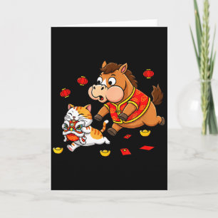 Chinese Horse Cat Funny Kids Mens Womens Happy New Card