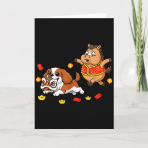 Chinese Horse Cavalier King Charles Spaniel Happy Card