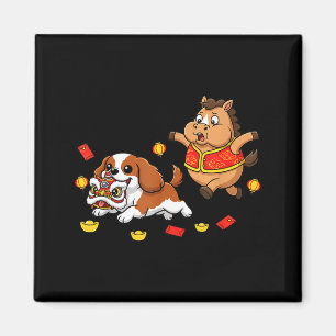 Chinese Horse Cavalier King Charles Spaniel Happy Magnet