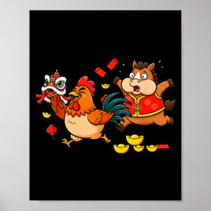 Chinese Horse Chicken Funny Kids Mens Womens Happy Poster