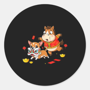 Chinese Horse Chihuahua Funny Kid Mens Womens Happ Classic Round Sticker