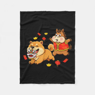 Chinese Horse Chow Chow Dog Kids Mens Womens Happy Fleece Blanket